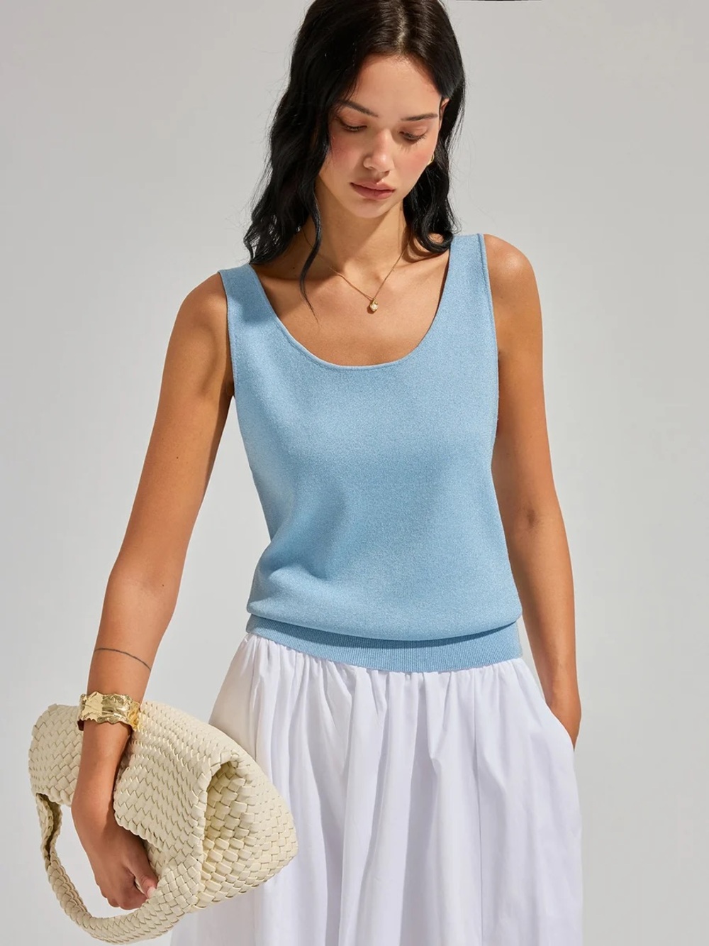 Commense Lurex Knit Deep V-Back Tank Top